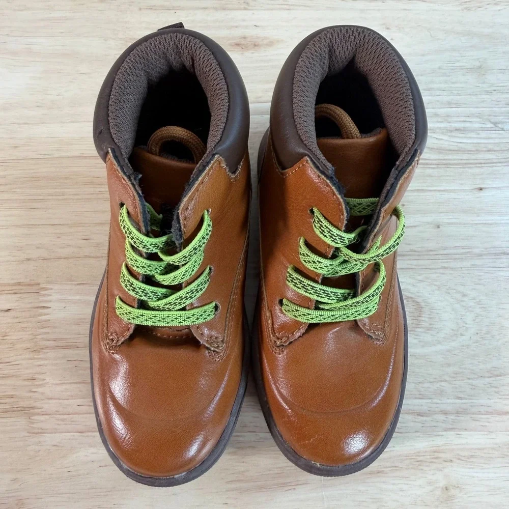 OshKosh B'gosh Larry Ankle Boots Kids Brown Leather Lace-Up Round Toe - 7M